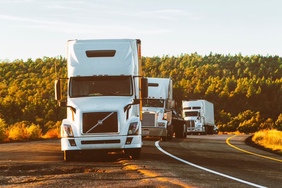 Fleet trucks on the road