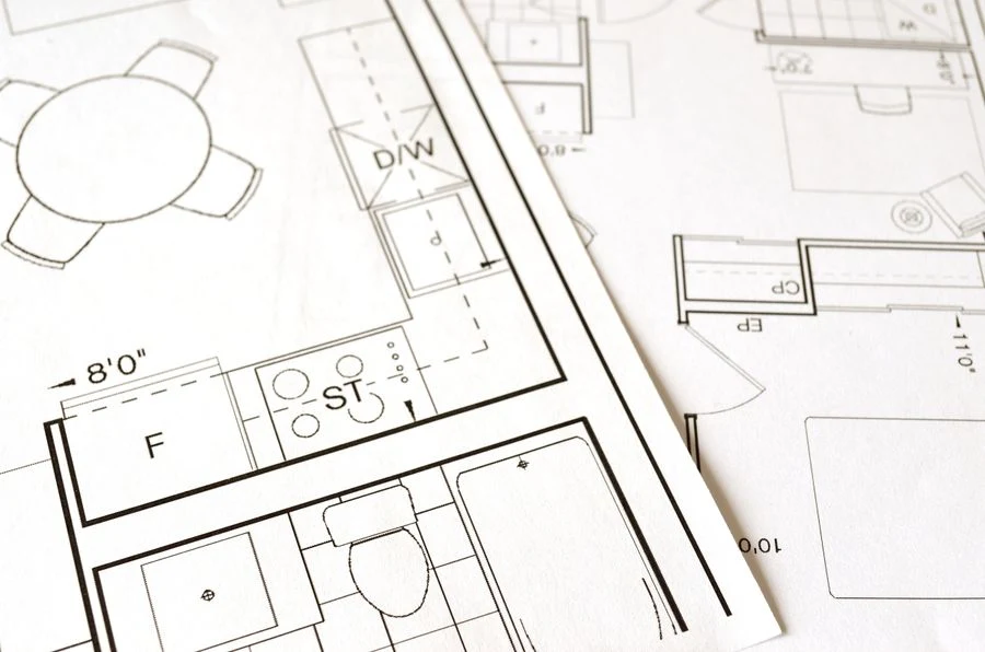 Construction drawings on a desk