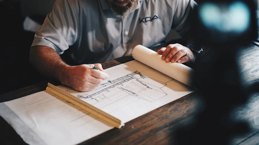 Drawing and tools on a table