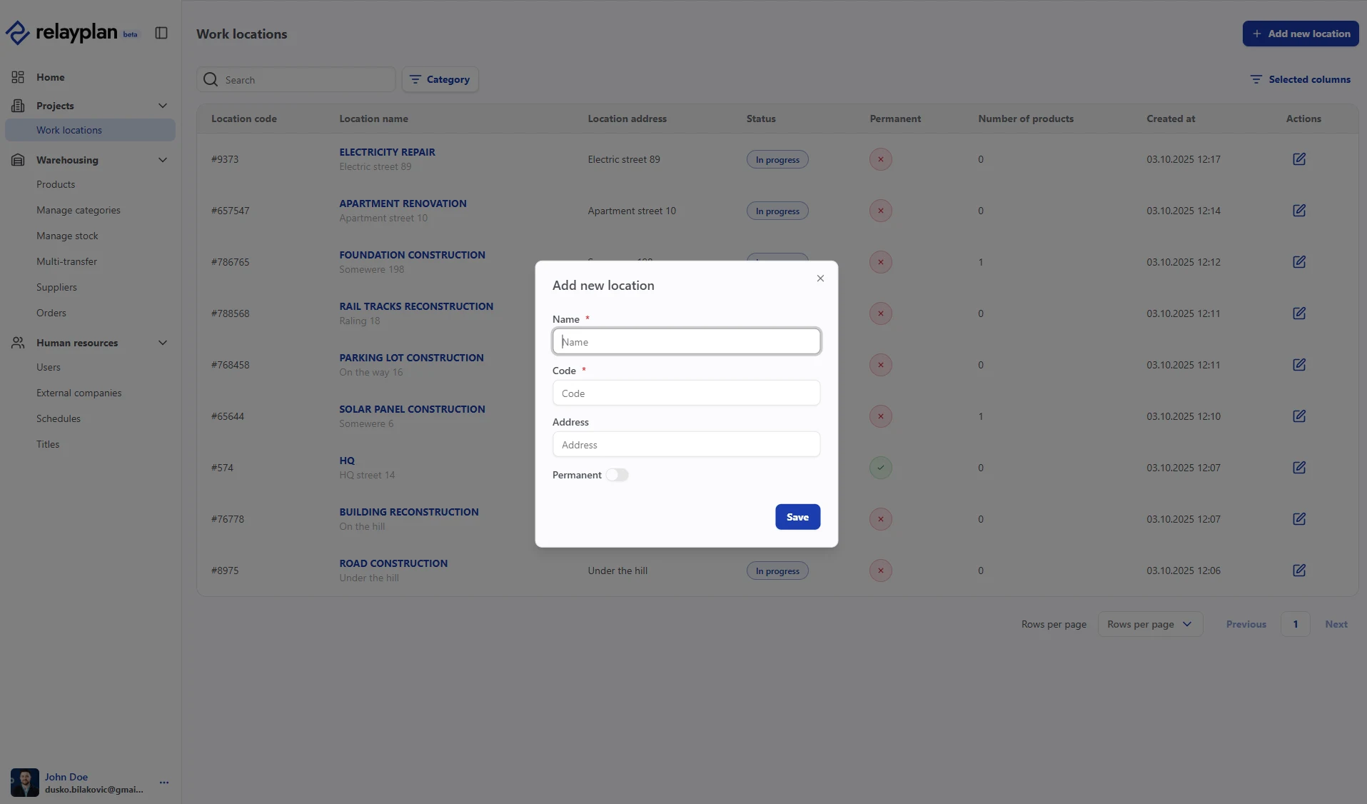 Create cost center form in RelayPlan