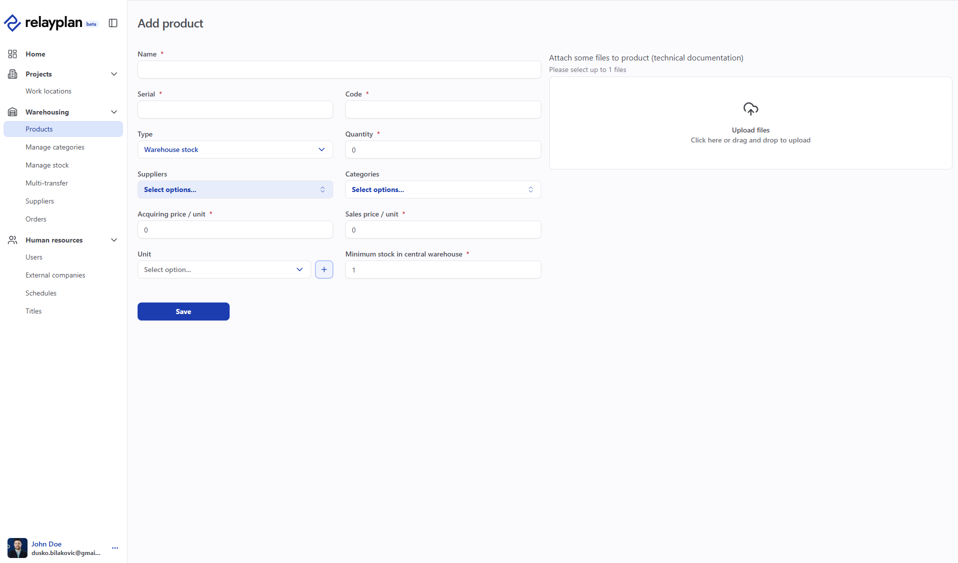 New item form