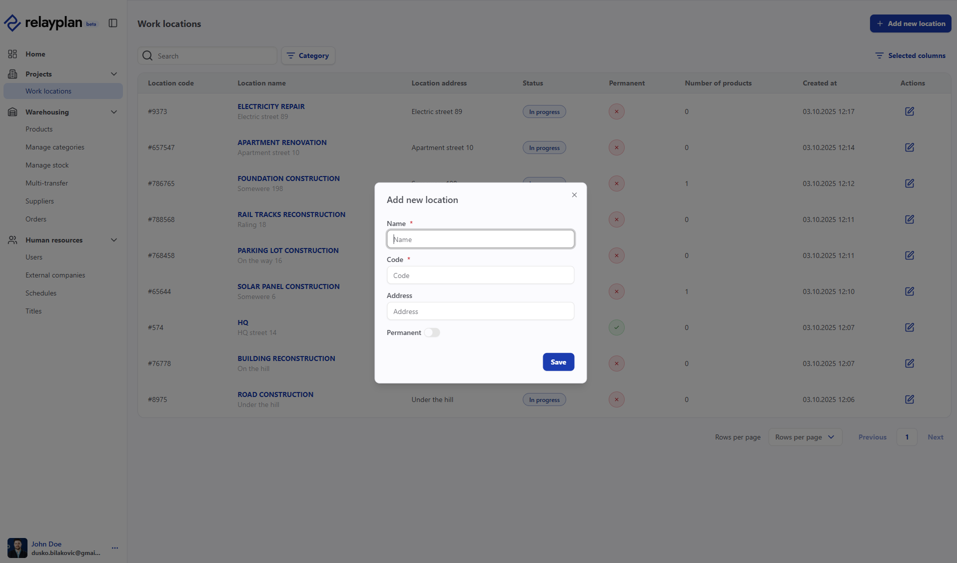 “Create cost center” form